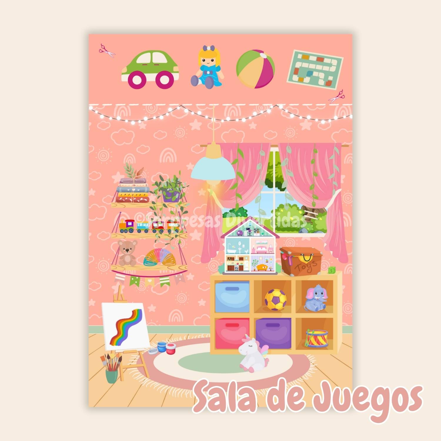 fondo decorativo munecas sorpresas divertidas sala de juegos casa jugar