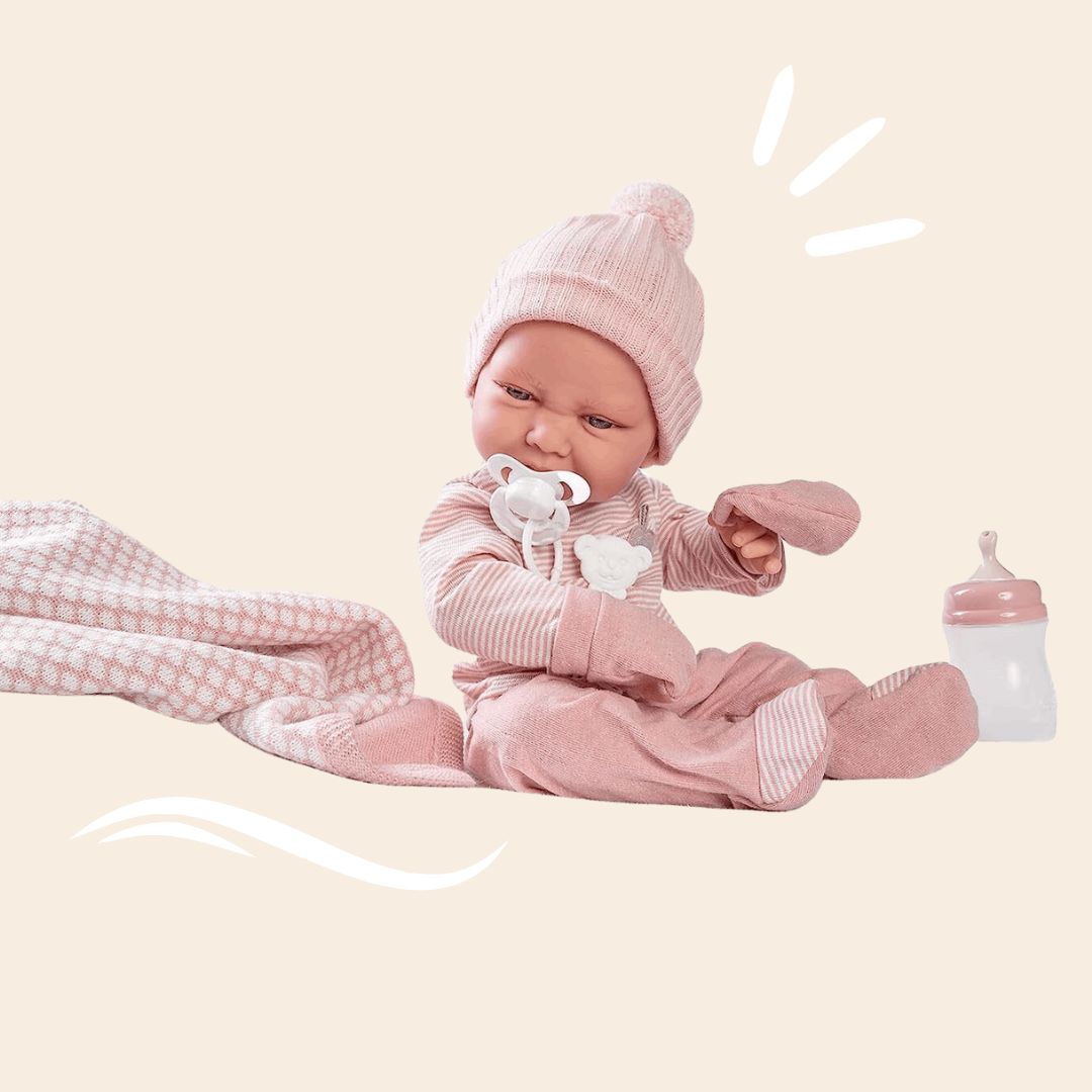 Newborn Carla with Mittens and Bottle