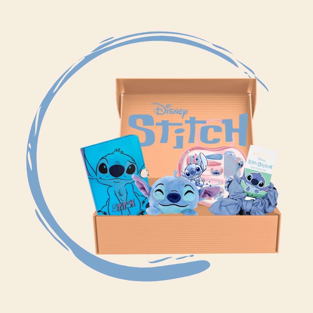 Pack Stitch Disney: diario, muñeco reversible, coletero y accesorios para el pelo